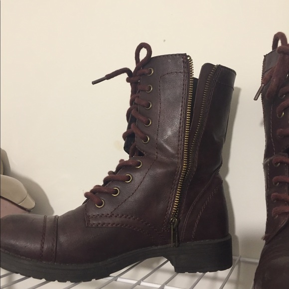 Maroon Combat Boots - Picture 2 of 4